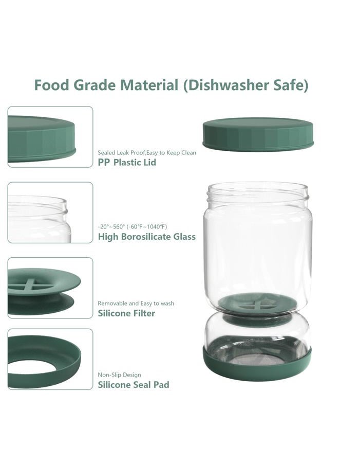 Luvan Glass Pickle Jar, 34oz Pickle Container with Strainer, LeakProof Pickle and Olive Hourglass Jar, Olive Jar with Airtight Lid, Green Multifunction Jalapeno Container, Pickle Flip Jar for Fridge - Image 3