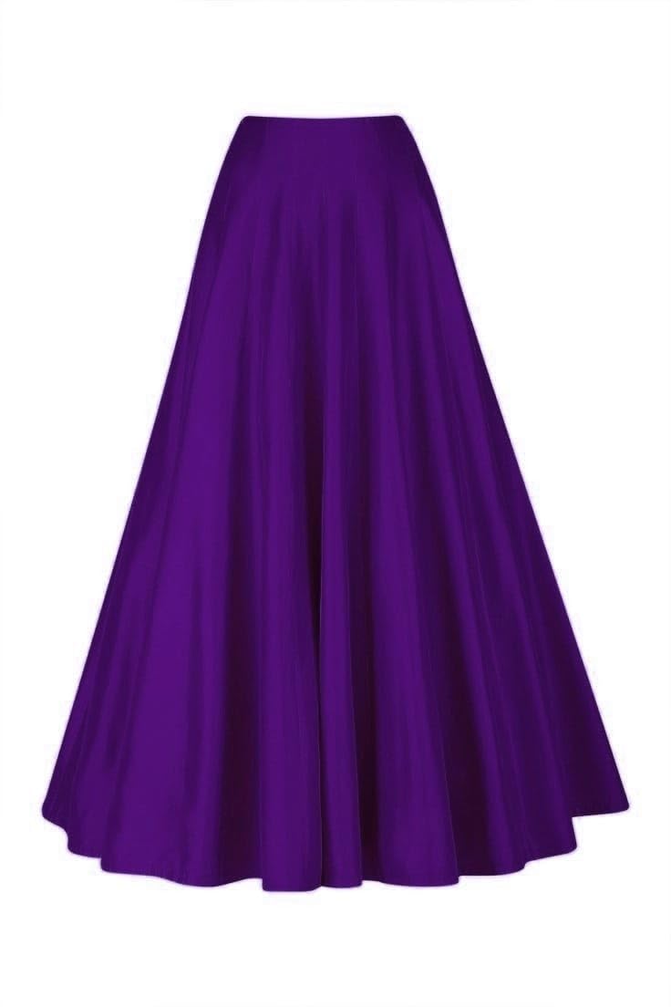 JANAK Girl's Silk Fabric Long Ghera Kali Pattern Skirt (Purple), Free Size - Image 3