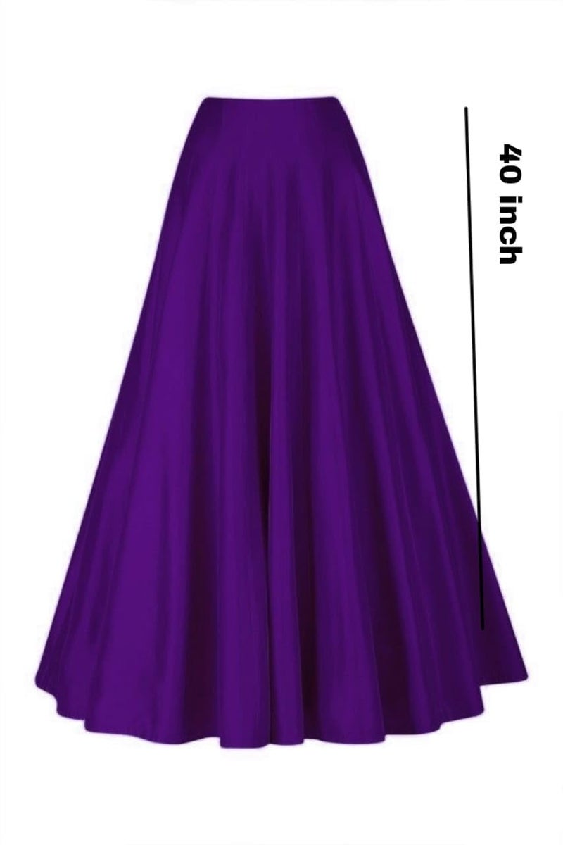 JANAK Girl's Silk Fabric Long Ghera Kali Pattern Skirt (Purple), Free Size - Image 2