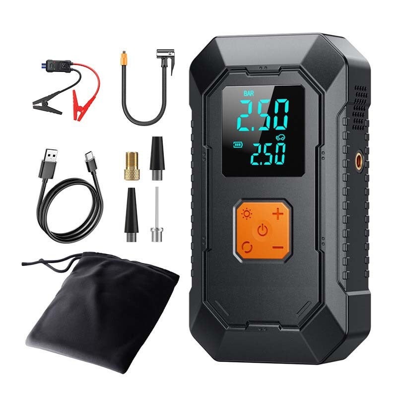 Inabyte 2-in-1 Car Emergency Jump Starter and Air Pump Combo, Portable Vehicle Power Bank and Tire Inflator with Digital Display and LED Light, Multi-functional Car Emergency Power Supply
