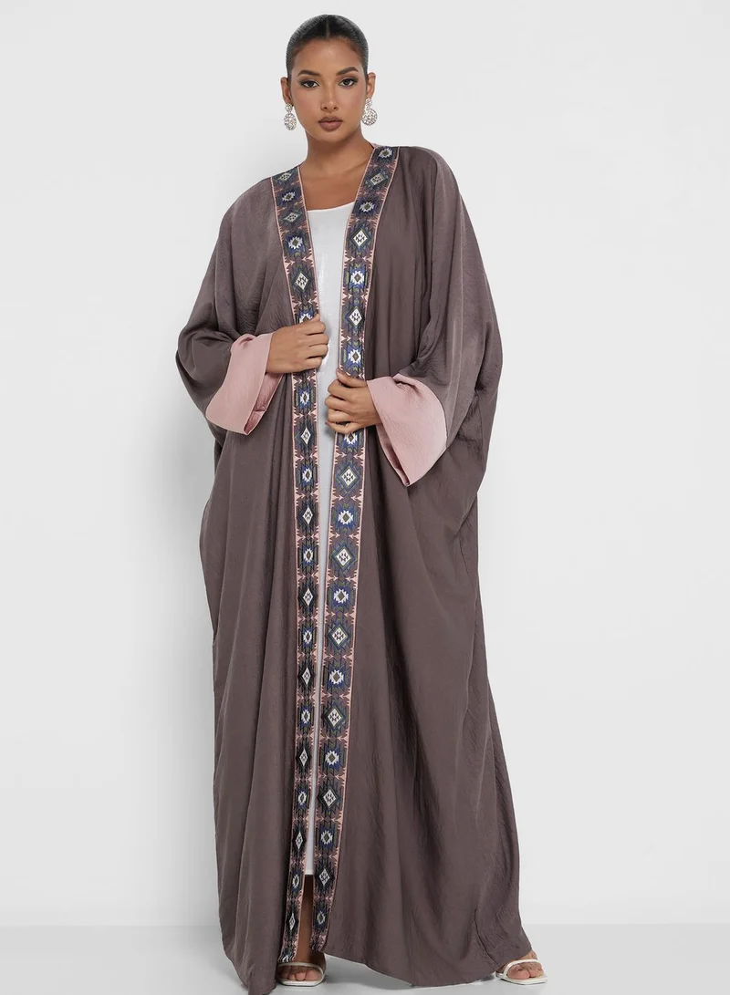 hayas closet Embroidered Open Abaya