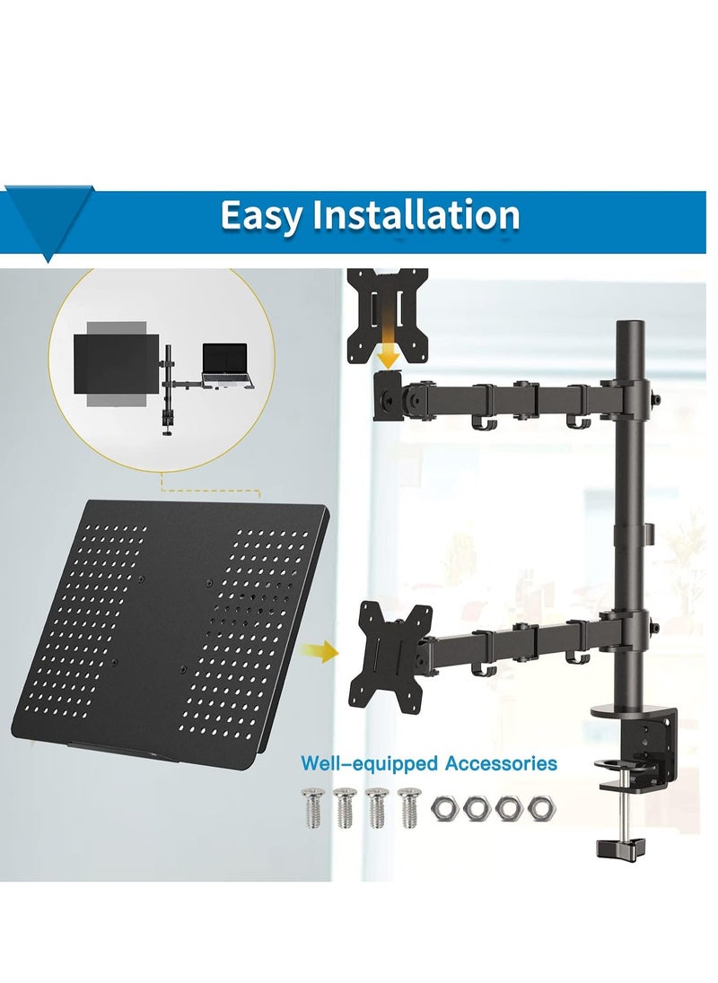 Generic - Laptop Monitor Mount Stand with Keyboard Tray, Adjustable Notebook Desk Mount with Clamp and Grommet Mounting Base for 33 to 68cm LCD Computer Screens Up to 10kg, Notebook up to 40cm - Image 1