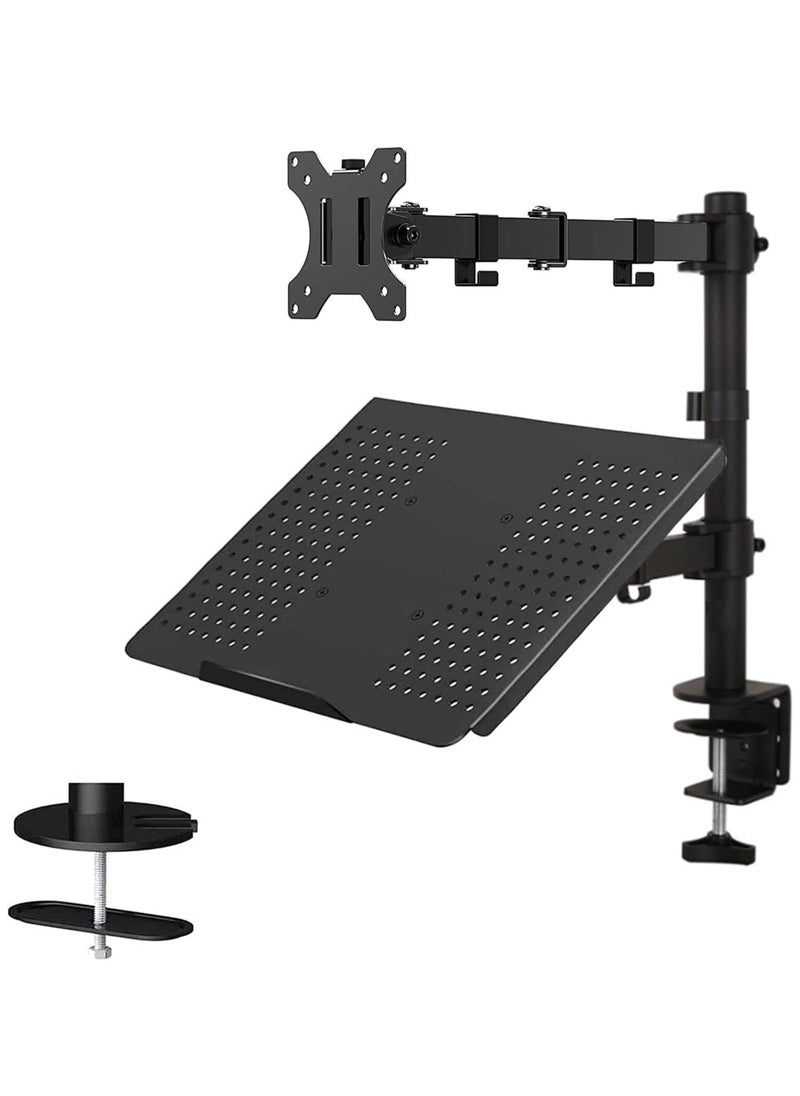 Generic - Laptop Monitor Mount Stand with Keyboard Tray, Adjustable Notebook Desk Mount with Clamp and Grommet Mounting Base for 33 to 68cm LCD Computer Screens Up to 10kg, Notebook up to 40cm - Image 1