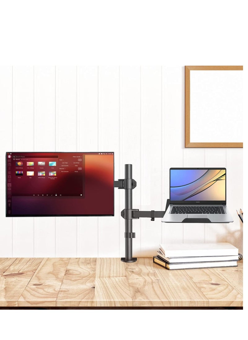 Generic - Laptop Monitor Mount Stand with Keyboard Tray, Adjustable Notebook Desk Mount with Clamp and Grommet Mounting Base for 33 to 68cm LCD Computer Screens Up to 10kg, Notebook up to 40cm - Image 1