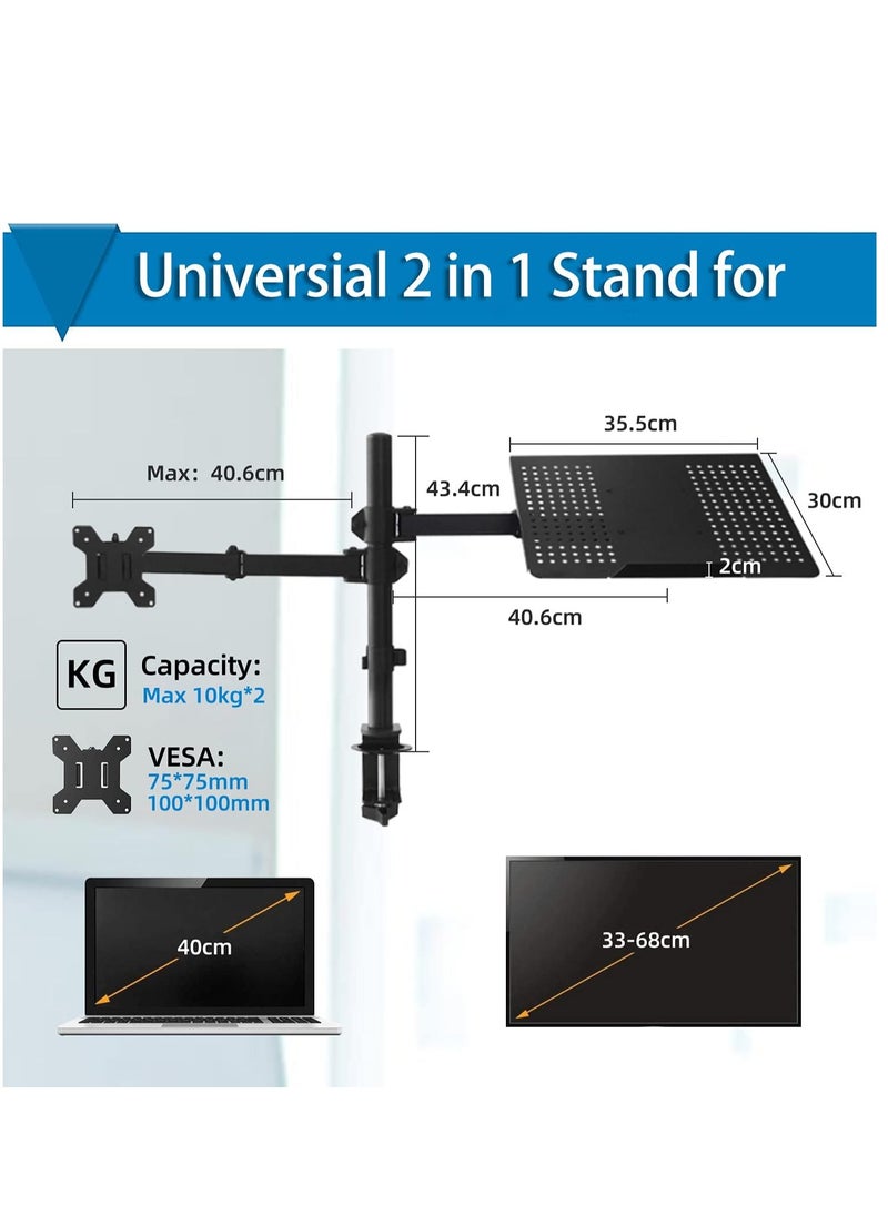 Generic - Laptop Monitor Mount Stand with Keyboard Tray, Adjustable Notebook Desk Mount with Clamp and Grommet Mounting Base for 33 to 68cm LCD Computer Screens Up to 10kg, Notebook up to 40cm - Image 1