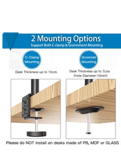 Generic Laptop Monitor Mount Stand with Keyboard Tray, Adjustable Notebook Desk Mount with Clamp and Grommet Mounting Base for 33 to 68cm LCD Computer Screens Up to 10kg, Notebook up to 40cm  - Image 3