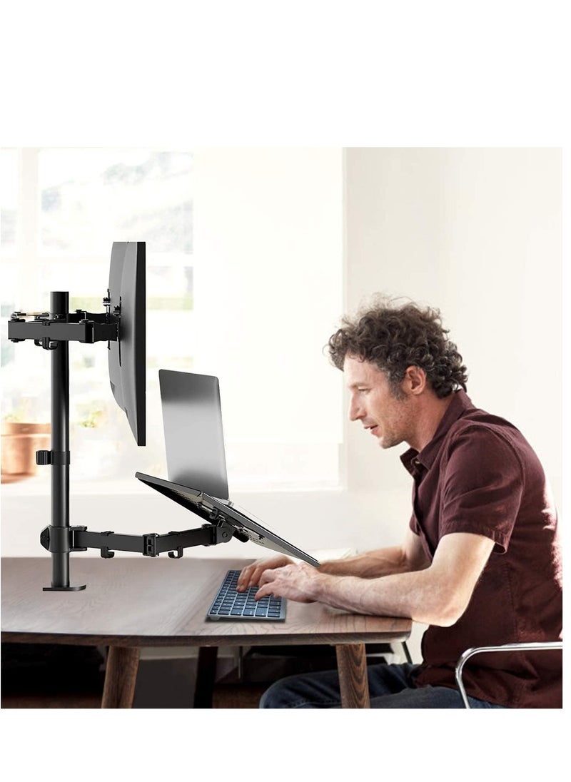 Generic - Laptop Monitor Mount Stand with Keyboard Tray, Adjustable Notebook Desk Mount with Clamp and Grommet Mounting Base for 33 to 68cm LCD Computer Screens Up to 10kg, Notebook up to 40cm - Image 1