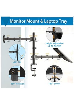 Generic Laptop Monitor Mount Stand with Keyboard Tray, Adjustable Notebook Desk Mount with Clamp and Grommet Mounting Base for 33 to 68cm LCD Computer Screens Up to 10kg, Notebook up to 40cm  - Image 5