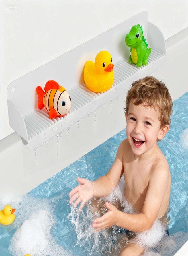 Duseu 24 Inch Bathtub Splash Guard, Silicone Bath Tub Tray with 10 Strong Suction Cups, Bathtub Shelf Toy Holder, Prevent Water Spills in Bathroom, Easy Clean & Fold, White - Image 1