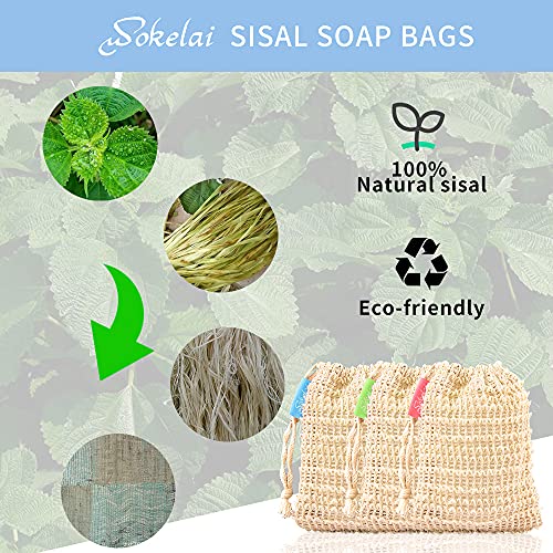 wokelai Bar Soap Saver Bags 6 Pieces, Shampoo & Conditioner Bar Holder for Preserve Soap Bars, Natural Sisal Soap Pouch for Exfoliating Body Scrubber, Travel Mesh Soap Pocket Soap Sack Use in Shower Bath - Image 3