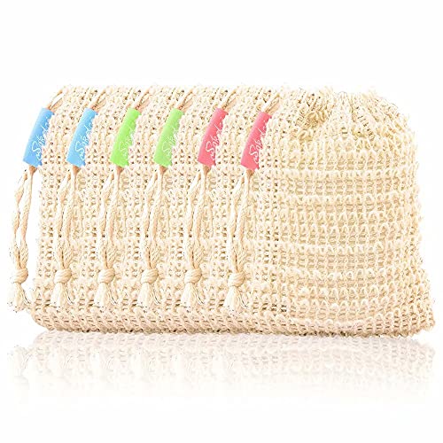 wokelai Bar Soap Saver Bags 6 Pieces, Shampoo & Conditioner Bar Holder for Preserve Soap Bars, Natural Sisal Soap Pouch for Exfoliating Body Scrubber, Travel Mesh Soap Pocket Soap Sack Use in Shower Bath - Image 1