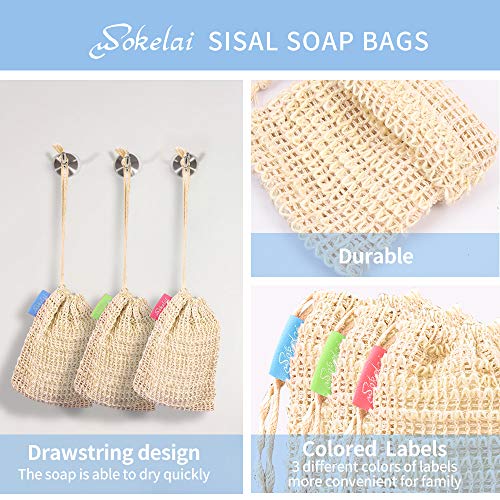 wokelai Bar Soap Saver Bags 6 Pieces, Shampoo & Conditioner Bar Holder for Preserve Soap Bars, Natural Sisal Soap Pouch for Exfoliating Body Scrubber, Travel Mesh Soap Pocket Soap Sack Use in Shower Bath - Image 4