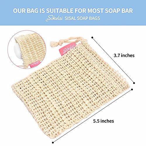 wokelai Bar Soap Saver Bags 6 Pieces, Shampoo & Conditioner Bar Holder for Preserve Soap Bars, Natural Sisal Soap Pouch for Exfoliating Body Scrubber, Travel Mesh Soap Pocket Soap Sack Use in Shower Bath - Image 2