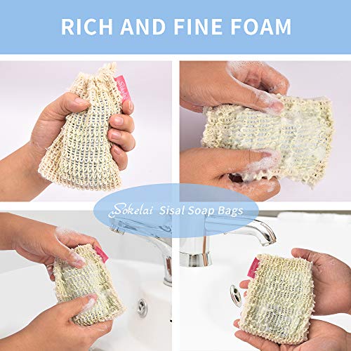 wokelai Bar Soap Saver Bags 6 Pieces, Shampoo & Conditioner Bar Holder for Preserve Soap Bars, Natural Sisal Soap Pouch for Exfoliating Body Scrubber, Travel Mesh Soap Pocket Soap Sack Use in Shower Bath - Image 5
