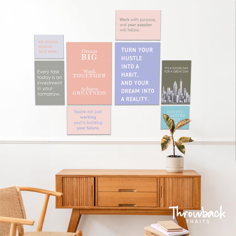 Throwback Traits Office Wall Decor Set of 8 â€“ Motivational Teamwork Office Wall Art Canvas Prints â€“ Leadership & Success Quotes for Workplace, Bulletin Board, Break Room & Home Office â€“ Inspirational Team Gifts - Image 4