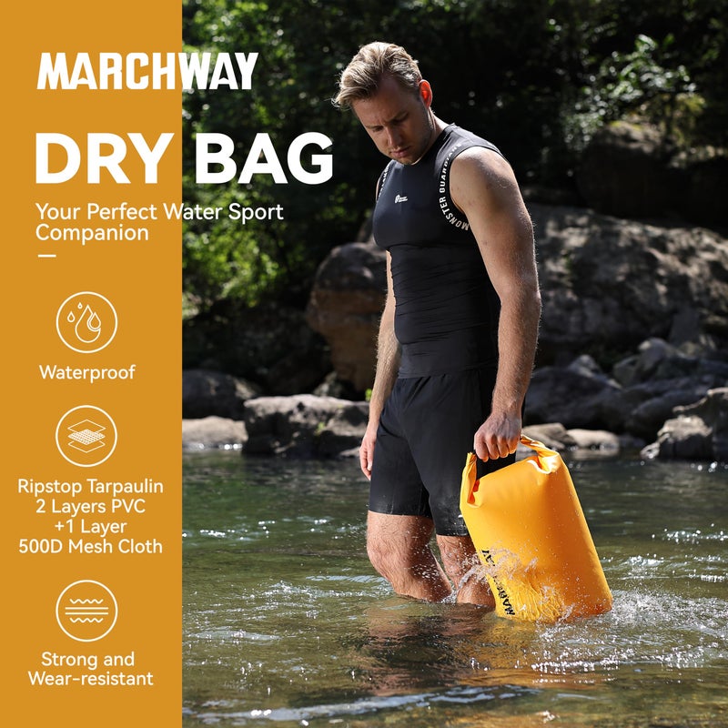 MARCHWAY Floating Waterproof Dry Bag Backpack 5L/10L/20L/30L/40L, Roll Top Sack Keeps Gear Dry for Kayaking, Rafting, Boating, Swimming, Camping, Hiking, Beach, Fishing (Deep Yellow, 30L) - Image 2