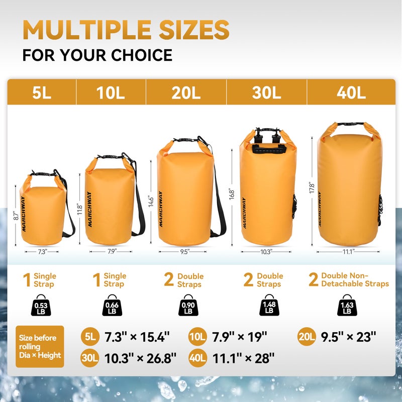 MARCHWAY Floating Waterproof Dry Bag Backpack 5L/10L/20L/30L/40L, Roll Top Sack Keeps Gear Dry for Kayaking, Rafting, Boating, Swimming, Camping, Hiking, Beach, Fishing (Deep Yellow, 30L) - Image 3