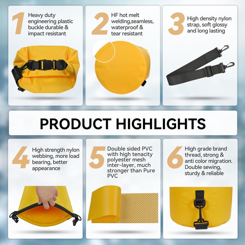 MARCHWAY Floating Waterproof Dry Bag Backpack 5L/10L/20L/30L/40L, Roll Top Sack Keeps Gear Dry for Kayaking, Rafting, Boating, Swimming, Camping, Hiking, Beach, Fishing (Deep Yellow, 30L) - Image 5