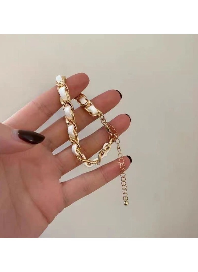 Generic - White Leather Braided Bracelet - Image 1