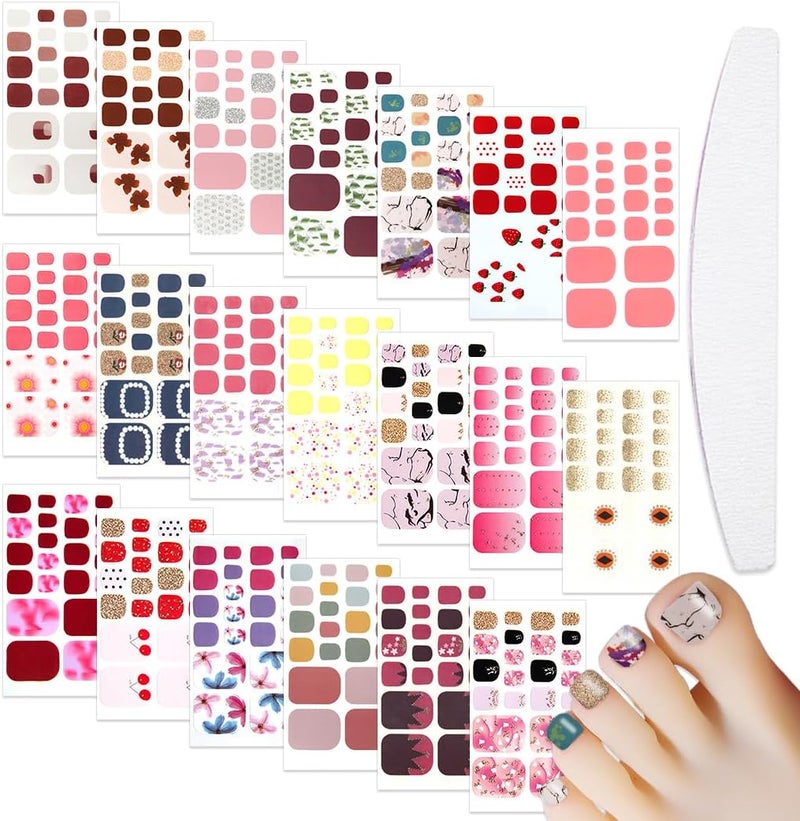 WOKOTO 20 Sheets Pink Cute Toe Nail Stickers for Women Nail Polish Strips for Toes with Nail File Set Nail Gel Strips Stick On Nail Polish for Women Toenail Polish Stickers