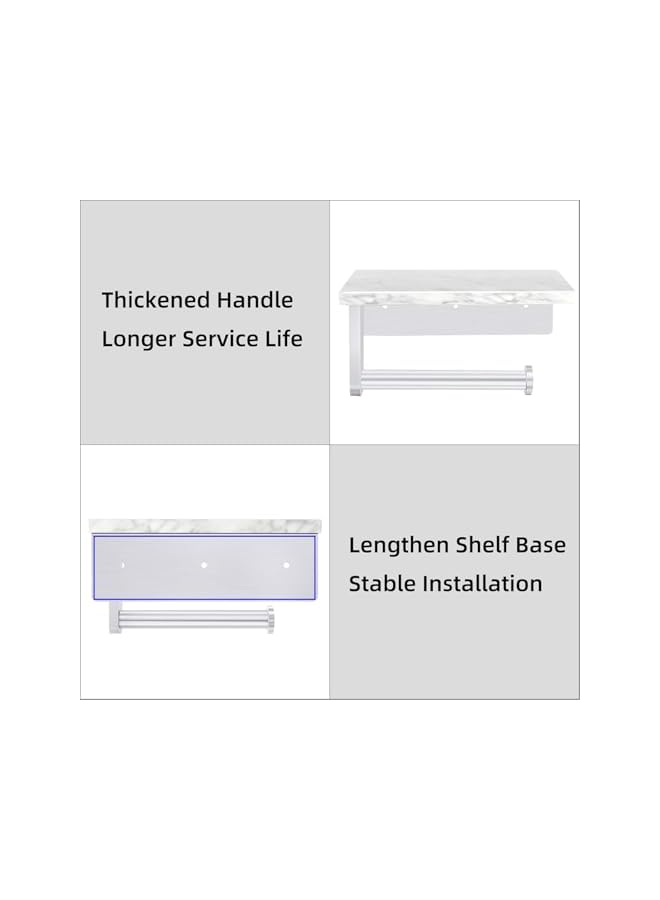 S-TOP Wall-Mounted Toilet Paper Holder with Marble Shelf - Brushed Nickel Bathroom Tissue Roll Holder, Screw Installation Design for Home & Washroom - Image 5