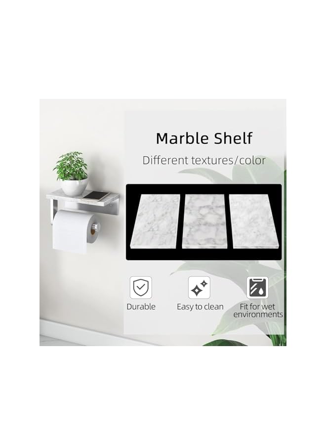S-TOP Wall-Mounted Toilet Paper Holder with Marble Shelf - Brushed Nickel Bathroom Tissue Roll Holder, Screw Installation Design for Home & Washroom - Image 3