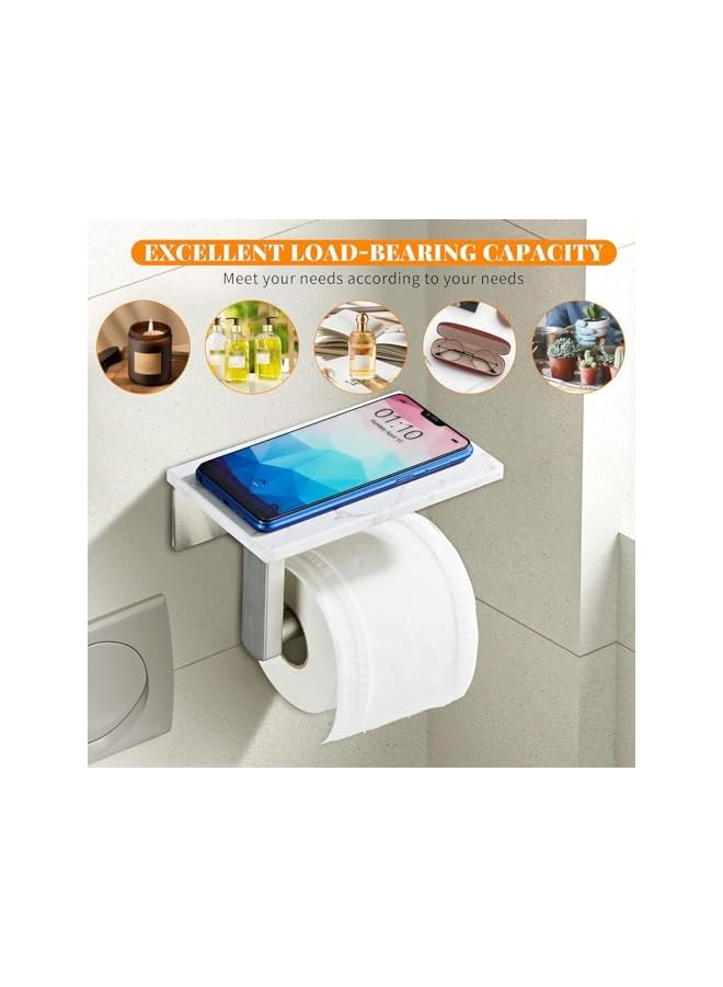 S-TOP Wall-Mounted Toilet Paper Holder with Marble Shelf - Brushed Nickel Bathroom Tissue Roll Holder, Screw Installation Design for Home & Washroom - Image 2