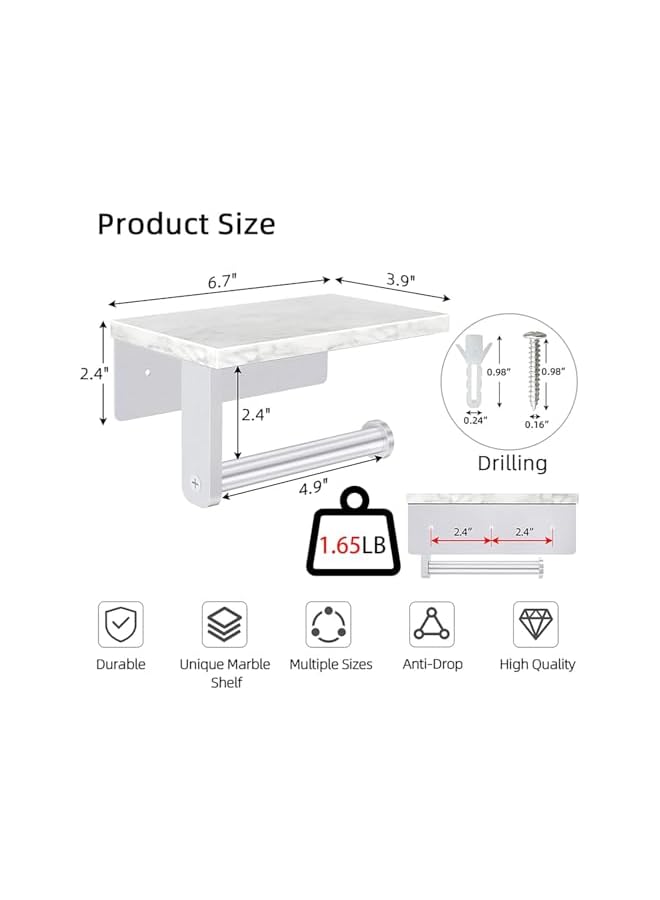 S-TOP Wall-Mounted Toilet Paper Holder with Marble Shelf - Brushed Nickel Bathroom Tissue Roll Holder, Screw Installation Design for Home & Washroom - Image 4