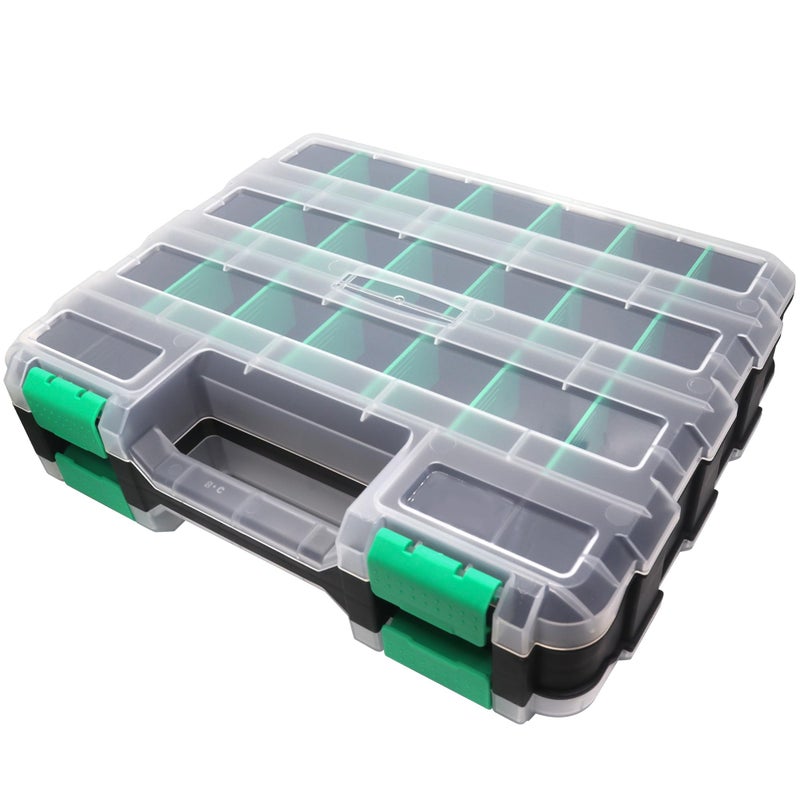 Easily Double Side Tool Box Organizer, Hardware Storage Box, Portable Small Parts Organizer with Removable Plastic Dividers for Screws, Nuts, Nails, Bolts, Green - Image 1