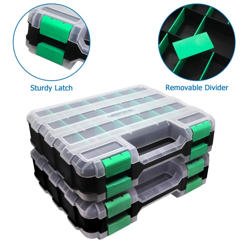 Easily Double Side Tool Box Organizer, Hardware Storage Box, Portable Small Parts Organizer with Removable Plastic Dividers for Screws, Nuts, Nails, Bolts, Green - Image 4