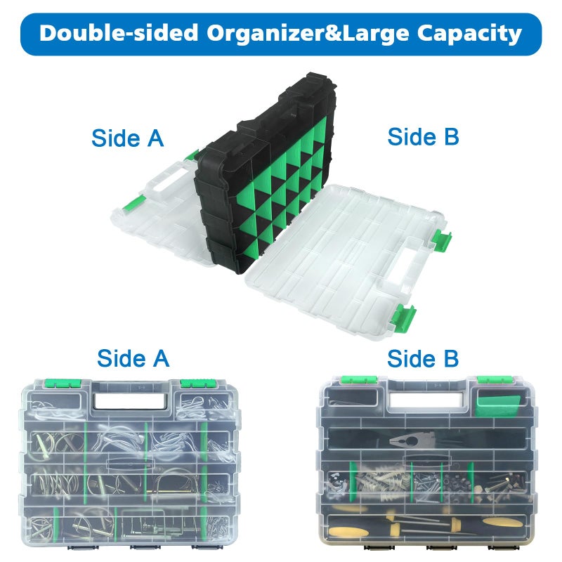 Easily Double Side Tool Box Organizer, Hardware Storage Box, Portable Small Parts Organizer with Removable Plastic Dividers for Screws, Nuts, Nails, Bolts, Green - Image 5