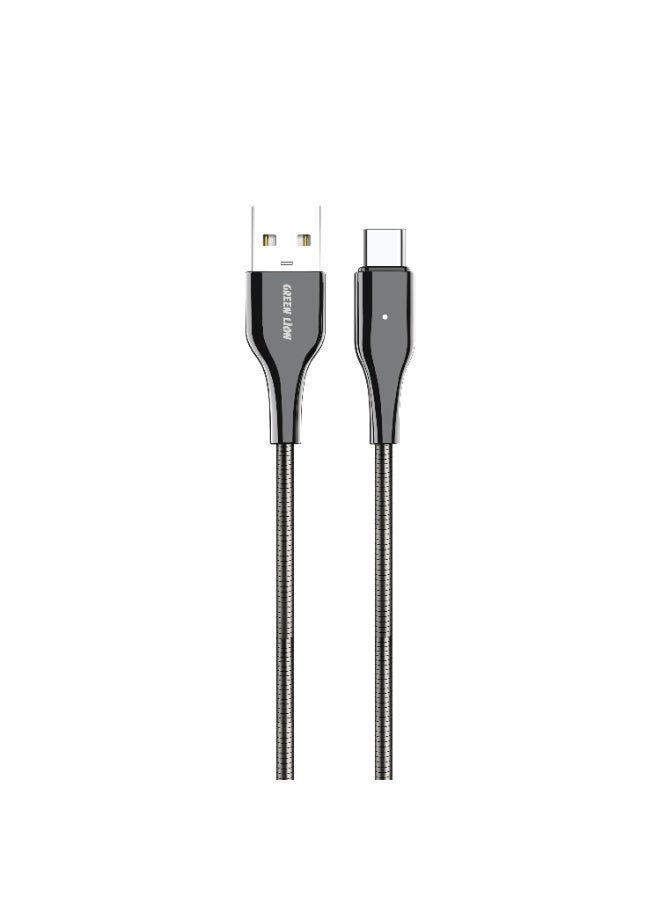 جرين ليون كابل USB-A إلى USB-C من  بخرطوم معدني - 1 متر، طاقة 18 وات، شحن سريع ونقل بيانات - فضي - Image 1