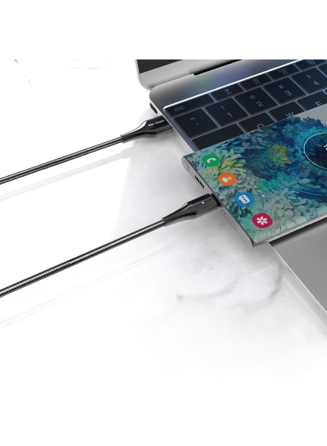 جرين ليون كابل USB-A إلى USB-C من  بخرطوم معدني - 1 متر، طاقة 18 وات، شحن سريع ونقل بيانات - فضي - Image 2