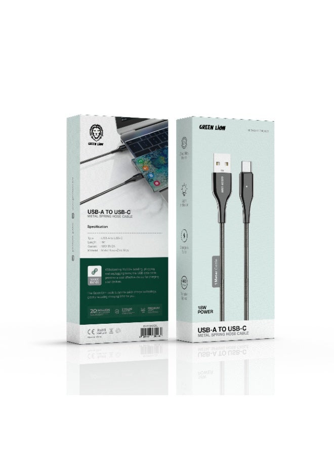 جرين ليون كابل USB-A إلى USB-C من  بخرطوم معدني - 1 متر، طاقة 18 وات، شحن سريع ونقل بيانات - فضي - Image 3