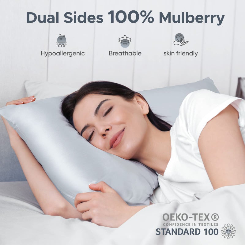 CAAIR 100% Pure Mulberry Silk Pillowcase for Hair and Skin - Allergen Resistant Dual Sides 600 Thread Count Silk Bed Pillow Cases with Hidden Zipper 1pc King Size Gray - Image 2