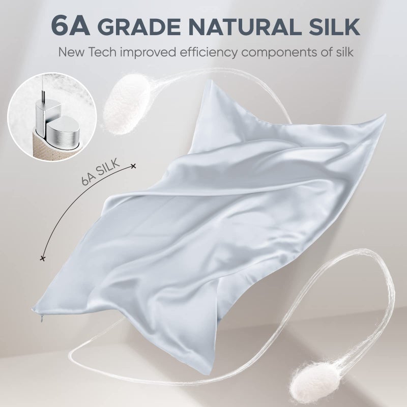 CAAIR 100% Pure Mulberry Silk Pillowcase for Hair and Skin - Allergen Resistant Dual Sides 600 Thread Count Silk Bed Pillow Cases with Hidden Zipper 1pc King Size Gray - Image 3
