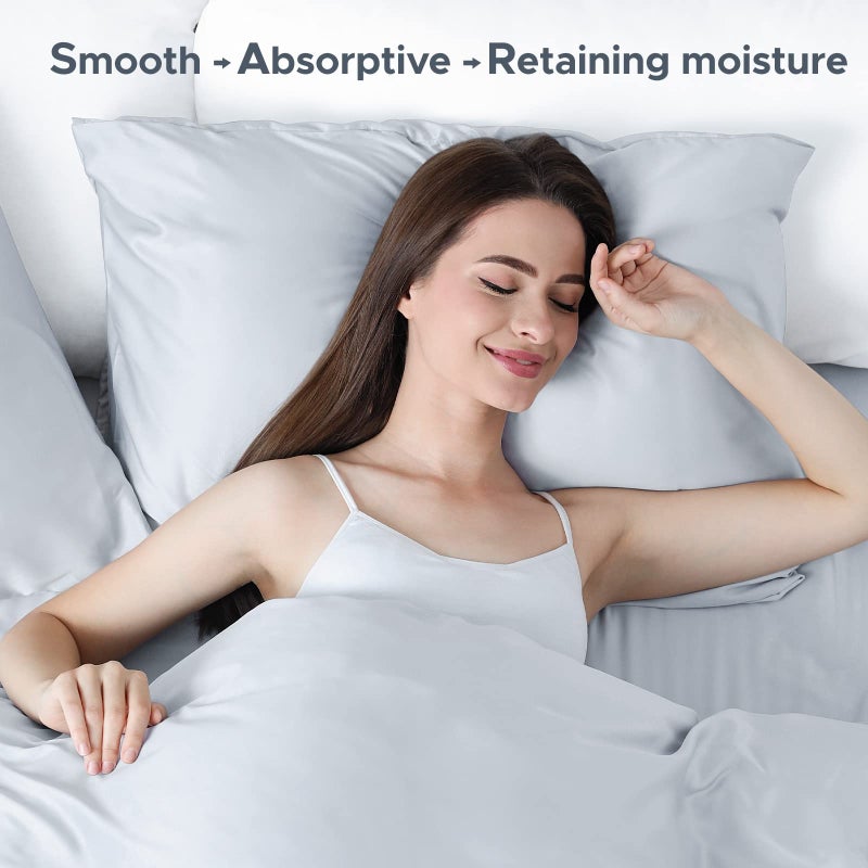 CAAIR 100% Pure Mulberry Silk Pillowcase for Hair and Skin - Allergen Resistant Dual Sides 600 Thread Count Silk Bed Pillow Cases with Hidden Zipper 1pc King Size Gray - Image 5