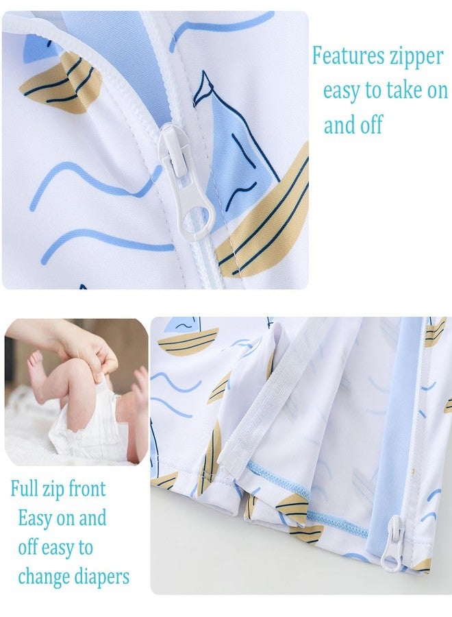 UMELOK Baby Boy Bathing Suit One Piece Zipper Swimsuit UPF 50+ Sun Protection Beach Swimwear Sunsuit Baby Blue Sailboat 9-12 Months - Image 4