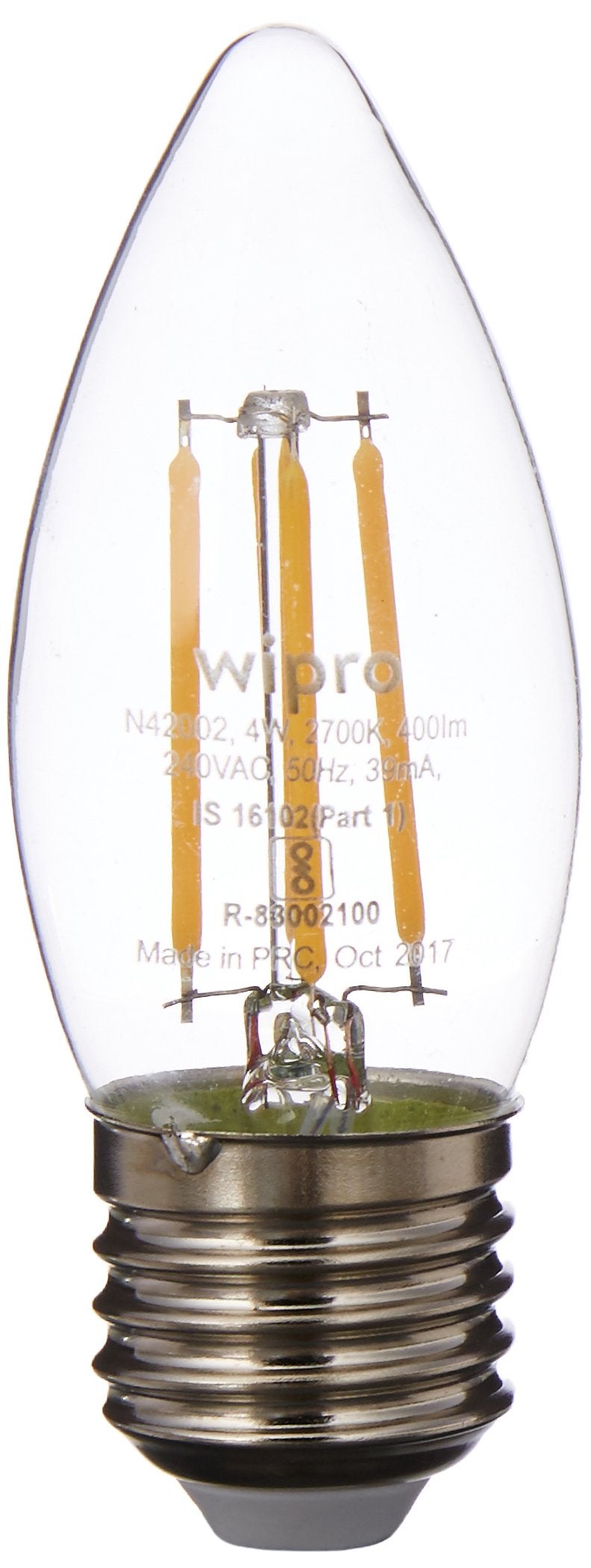 wipro Garnet 4 W E27 Base Candle Filament Bulb | Warm White (2700K) | Pack of 4 | Clear optics for sparkling effect | LED Filament Bulb for Home, office, chandellior, decorative lamp shade - Image 5