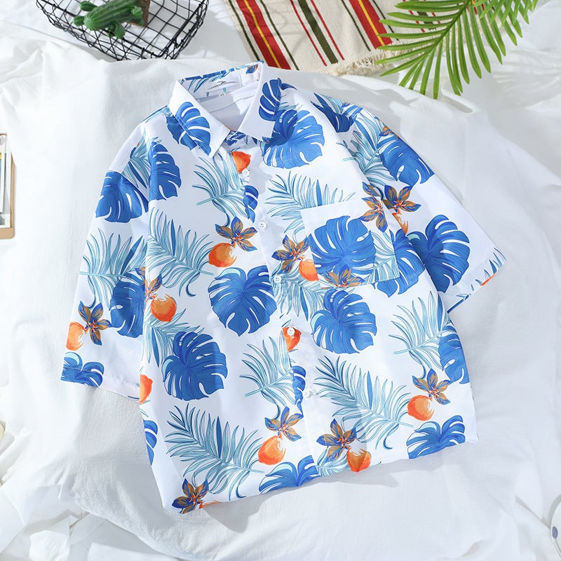 Hawaiian Floral Shirt Men Retro Casual Loose Trendy Beach Vacation Short Sleeve 8959 white 