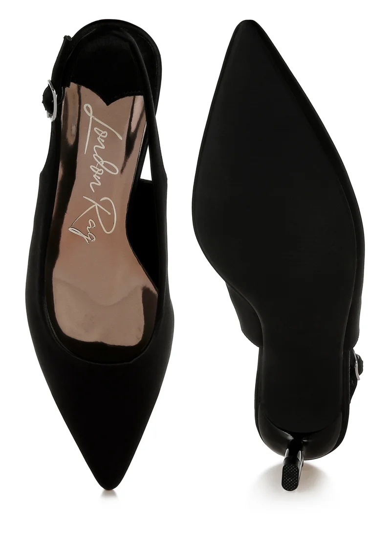 London Rag Satin Pointed Toe Slingbacks in Black