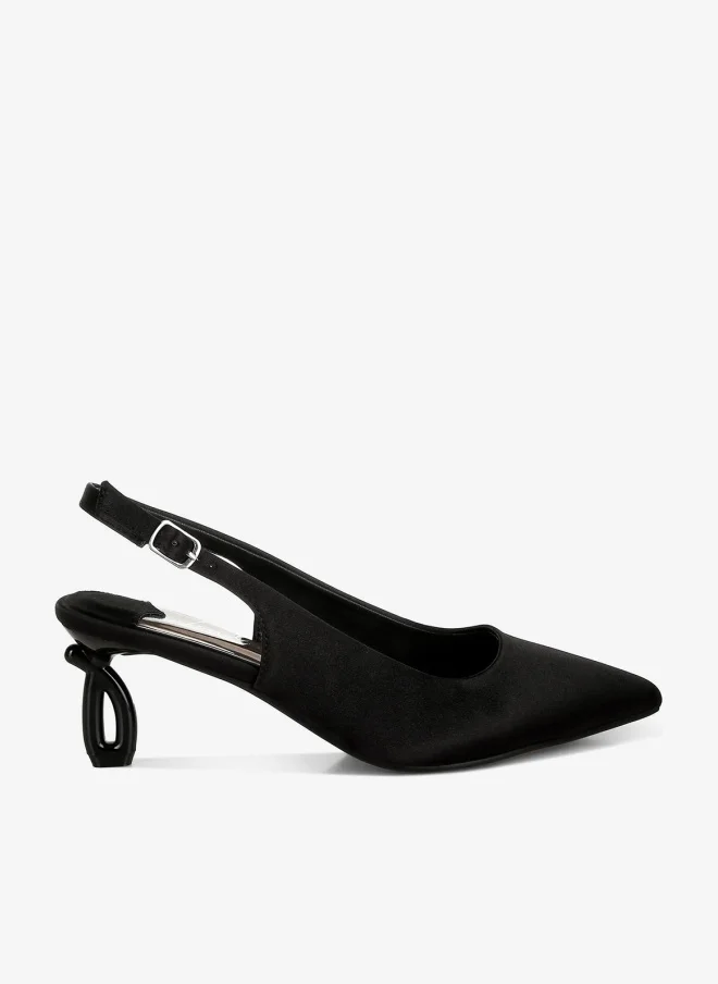 Satin Pointed Toe Slingbacks in Black