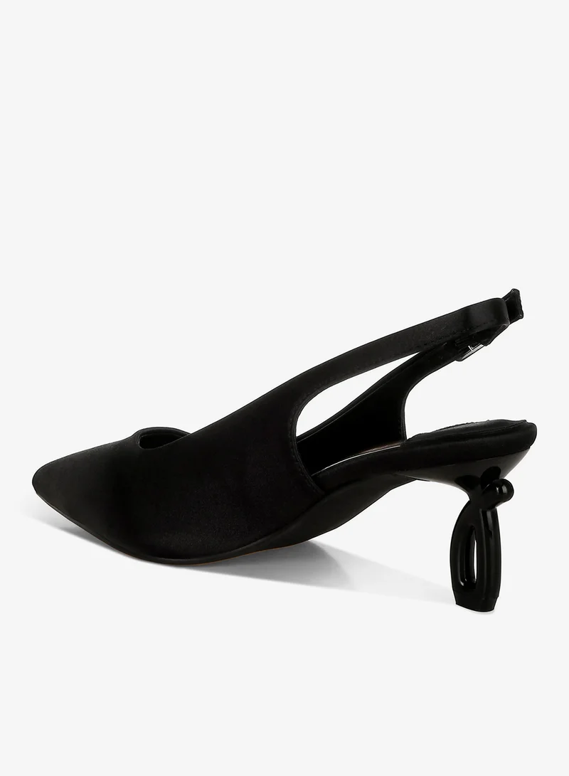 London Rag Black Satin Pointed Toe Slingbacks in Black for Women | Best Price UAE