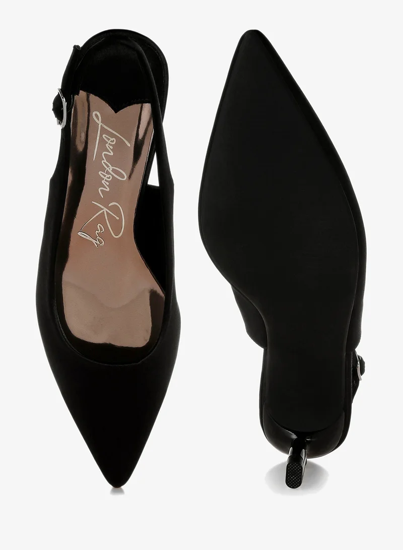 London Rag Black Satin Pointed Toe Slingbacks in Black for Women | Best Price UAE