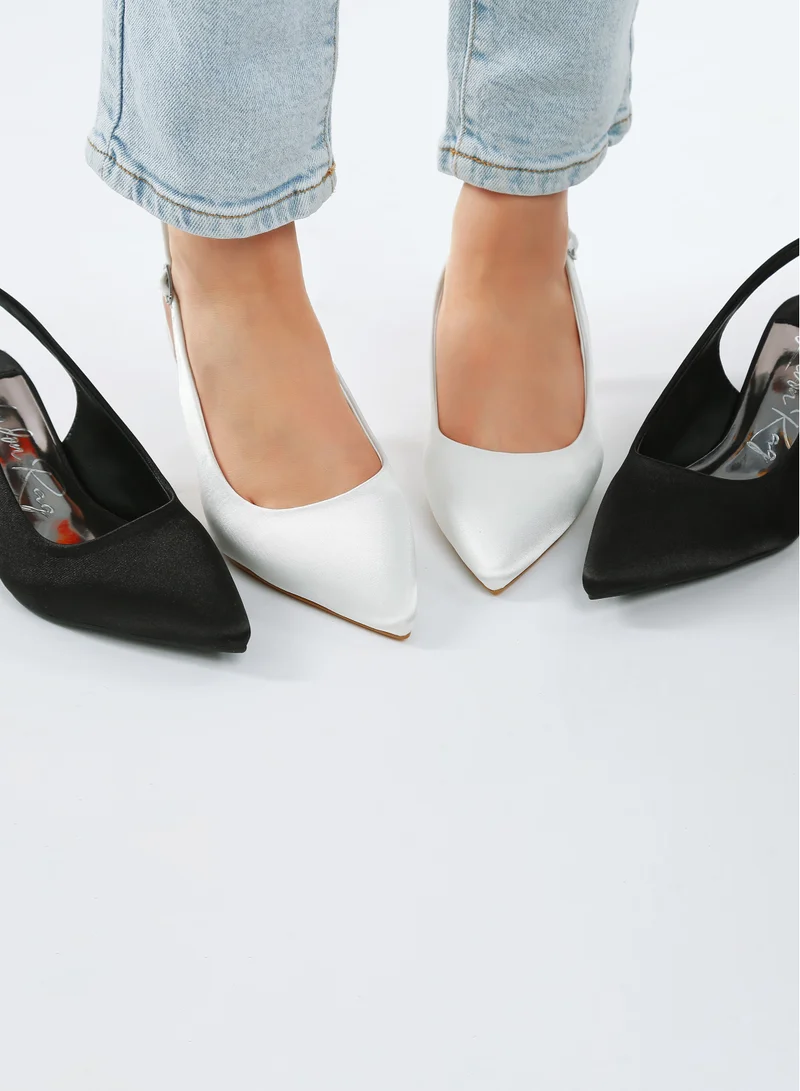 London Rag Black Satin Pointed Toe Slingbacks in Black for Women | Best Price UAE