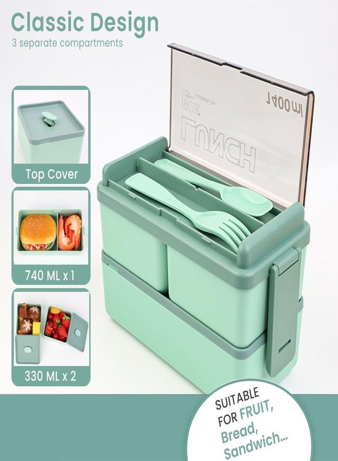 LAZYwindow [Pack of 2 1400ml Double Layer Plastic Lunch Box for Office & School | 3 Section Airtight Tiffin Box for Kids & Adults | Leak-Proof Bento Box | Microwave Safe (Multicolor) - Image 4