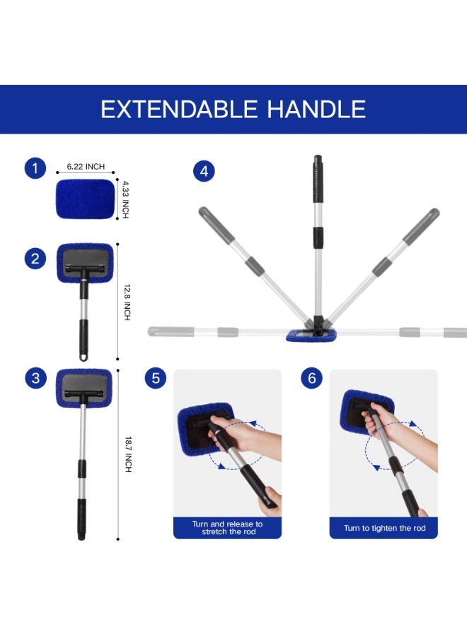 HOMESTAR 11pcs Windshield Cleaner Tool, Car Window Cleaning Wash Kit with 6 Reusable Microfiber Pads 2 Spray Bottles and Extendable Handles Auto Glass Wiper Kit, Blue - Image 5