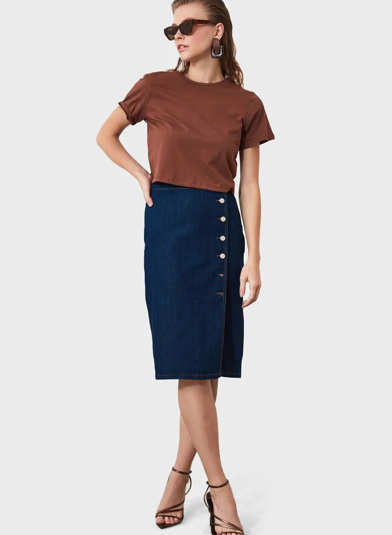 trendyol Button Down Denim Skirt