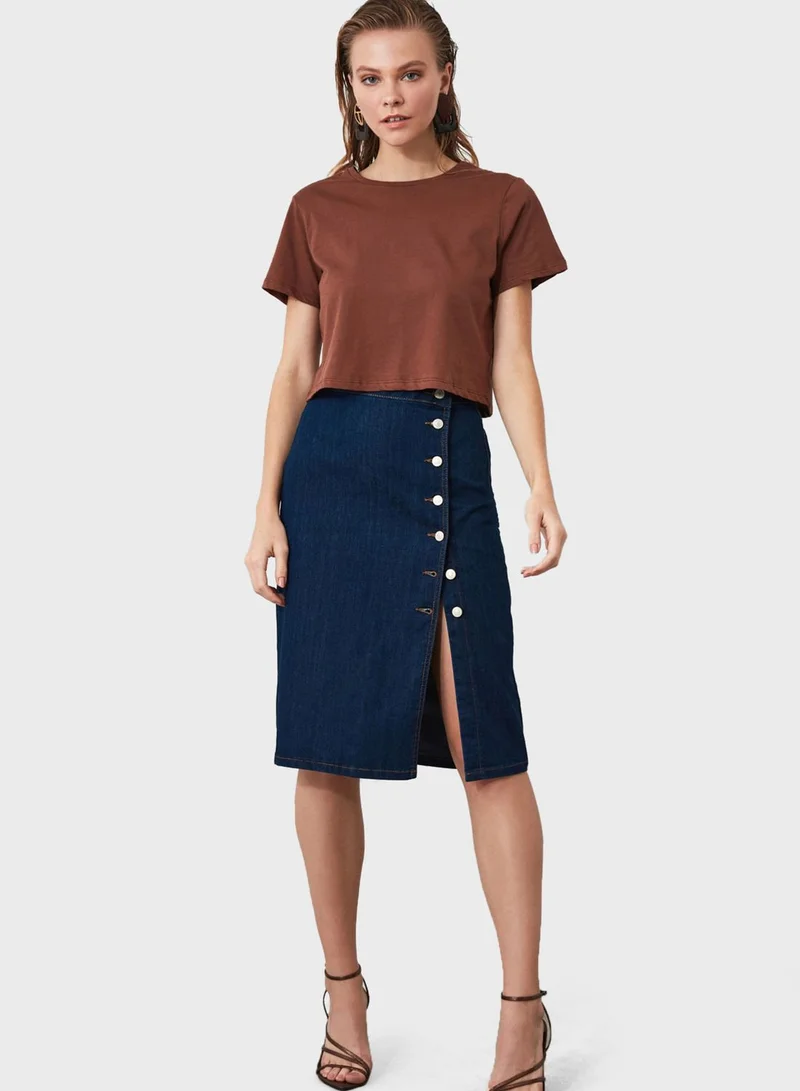 trendyol Button Down Denim Skirt