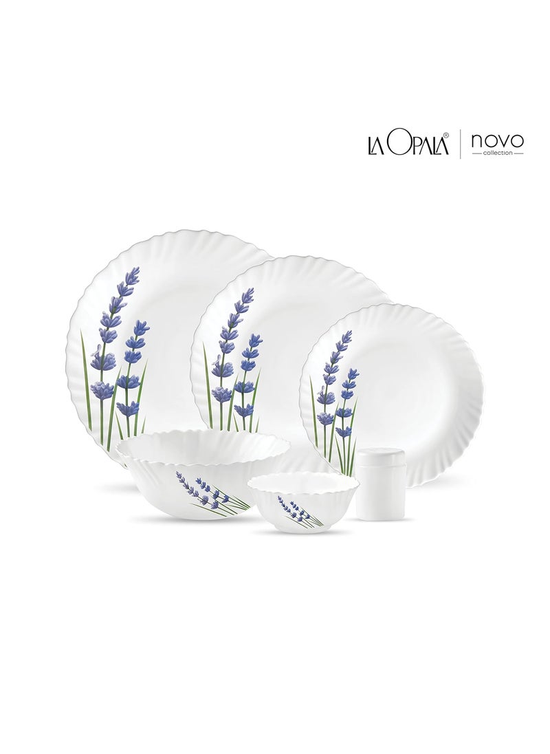 La Opala - La Opala, Novo Collection, Opal Glass Dinner Set 23 pcs, English Lavender, White - Image 1